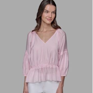 KARL LAGERFELD PARIS Tiered-Peplum V-Neck Ruffle Hem Blouse